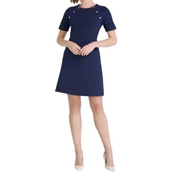 Draper James Sailor Button Knit Dress Nassau Navy  Medium Nautical Sophisticated - Picture 1 of 16